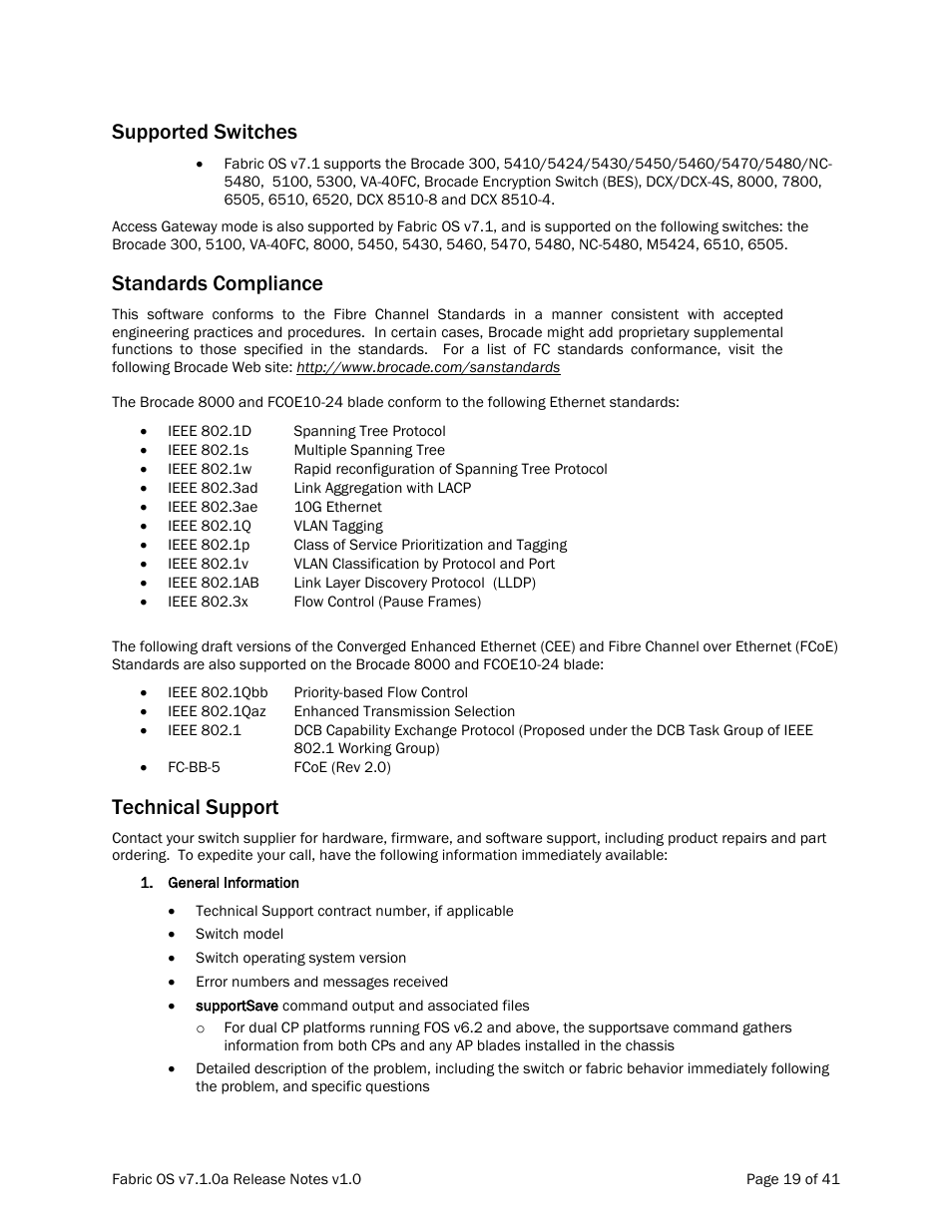 Supported switches, Standards compliance, Technical support | Dell POWEREDGE M1000E User Manual | Page 19 / 41