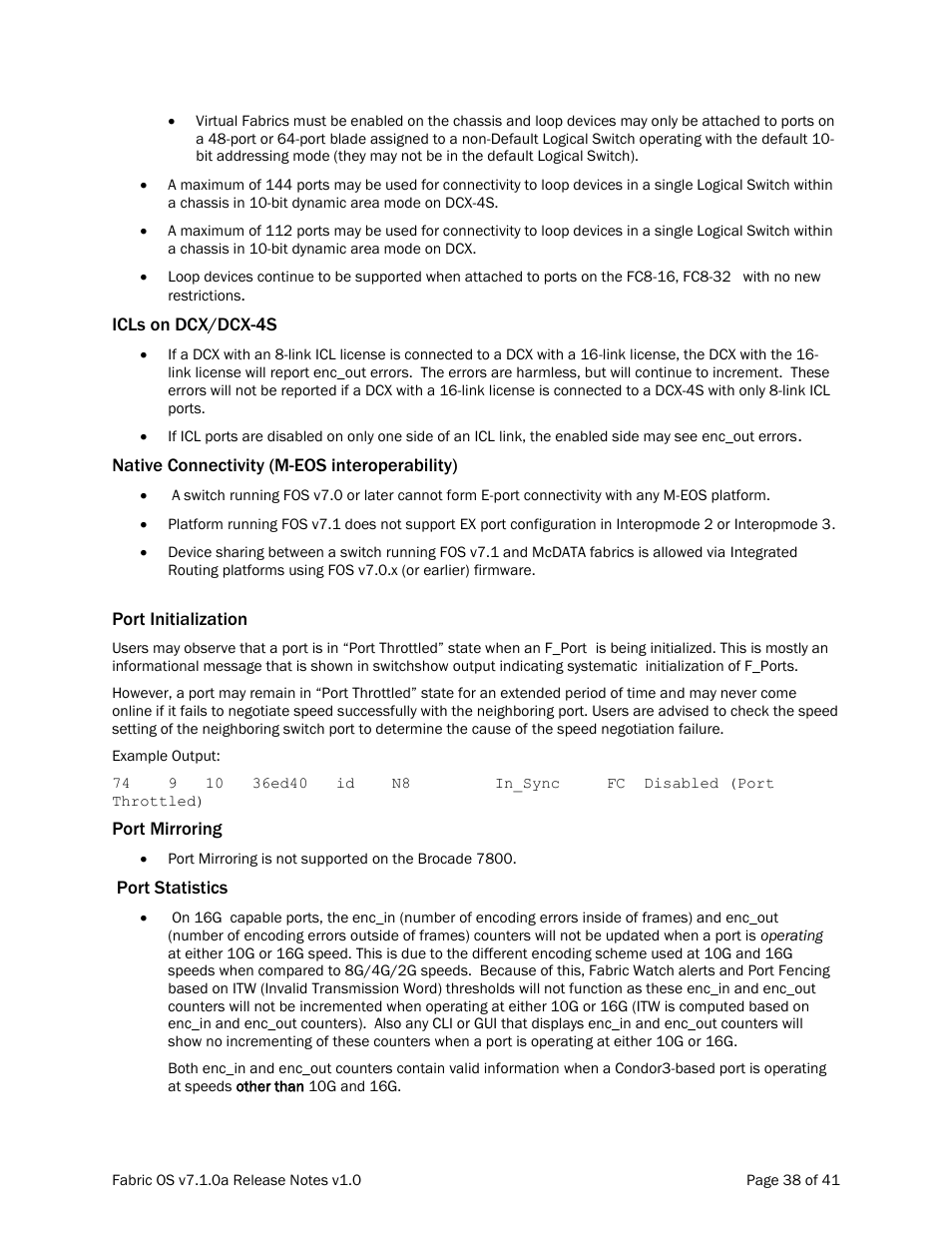 Icls on dcx/dcx-4s, Native connectivity (m-eos interoperability), Port initialization | Port mirroring, Port statistics | Dell POWEREDGE M1000E User Manual | Page 38 / 41