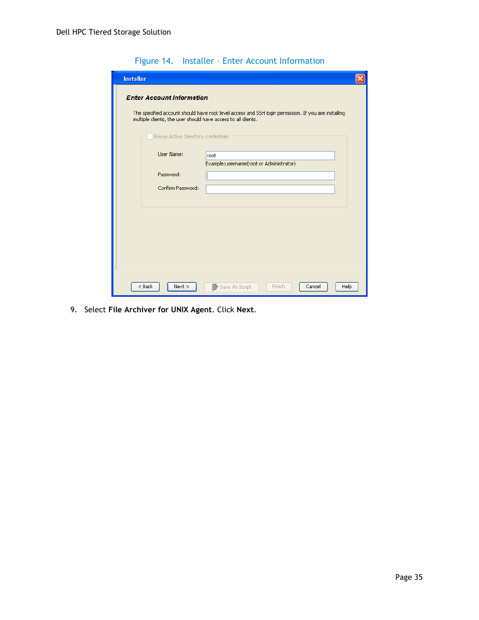 Figure 14, Installer – enter account information | Dell POWEREDGE R710 User Manual | Page 37 / 63