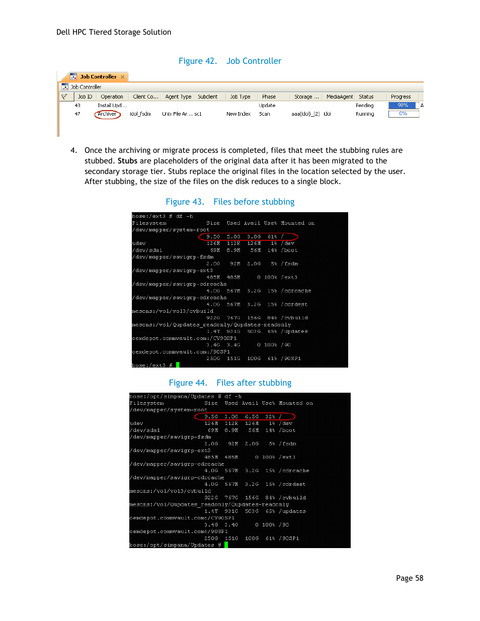 Figure 42, Job controller, Figure 43 | Files before stubbing, Figure 44, Files after stubbing | Dell POWEREDGE R710 User Manual | Page 60 / 63