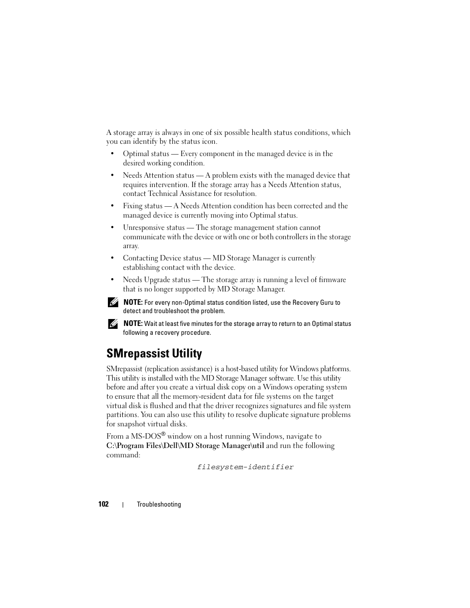 Smrepassist utility | Dell PowerVault MD3000 User Manual | Page 102 / 114