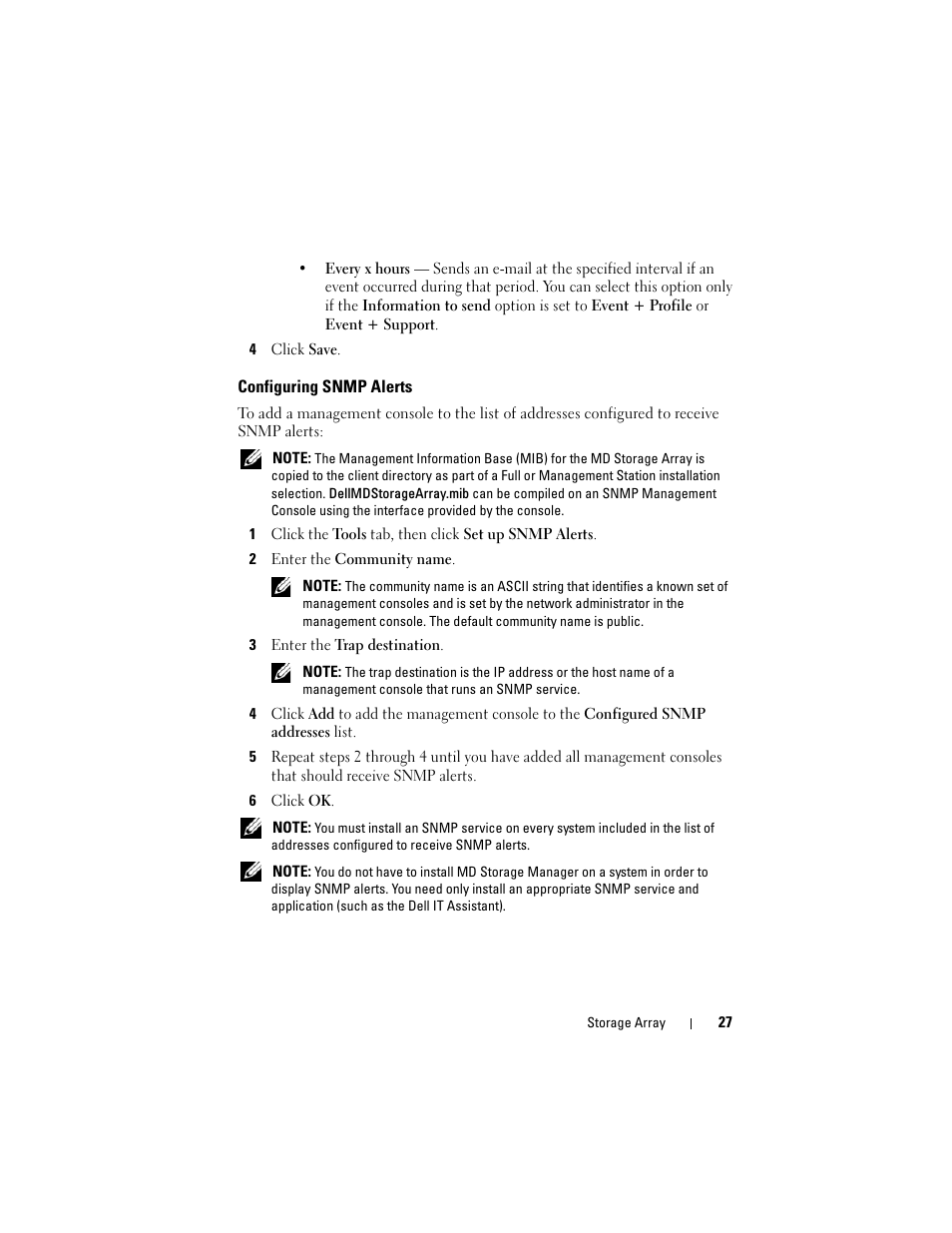Configuring snmp alerts | Dell PowerVault MD3000 User Manual | Page 27 / 114