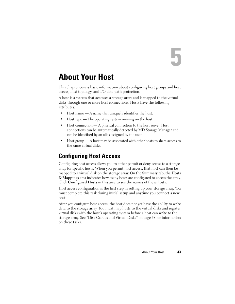 About your host, Configuring host access | Dell PowerVault MD3000 User Manual | Page 43 / 114