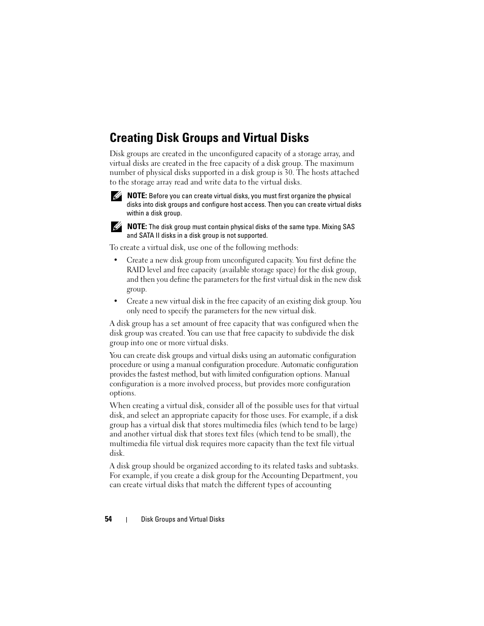 Creating disk groups and virtual disks | Dell PowerVault MD3000 User Manual | Page 54 / 114