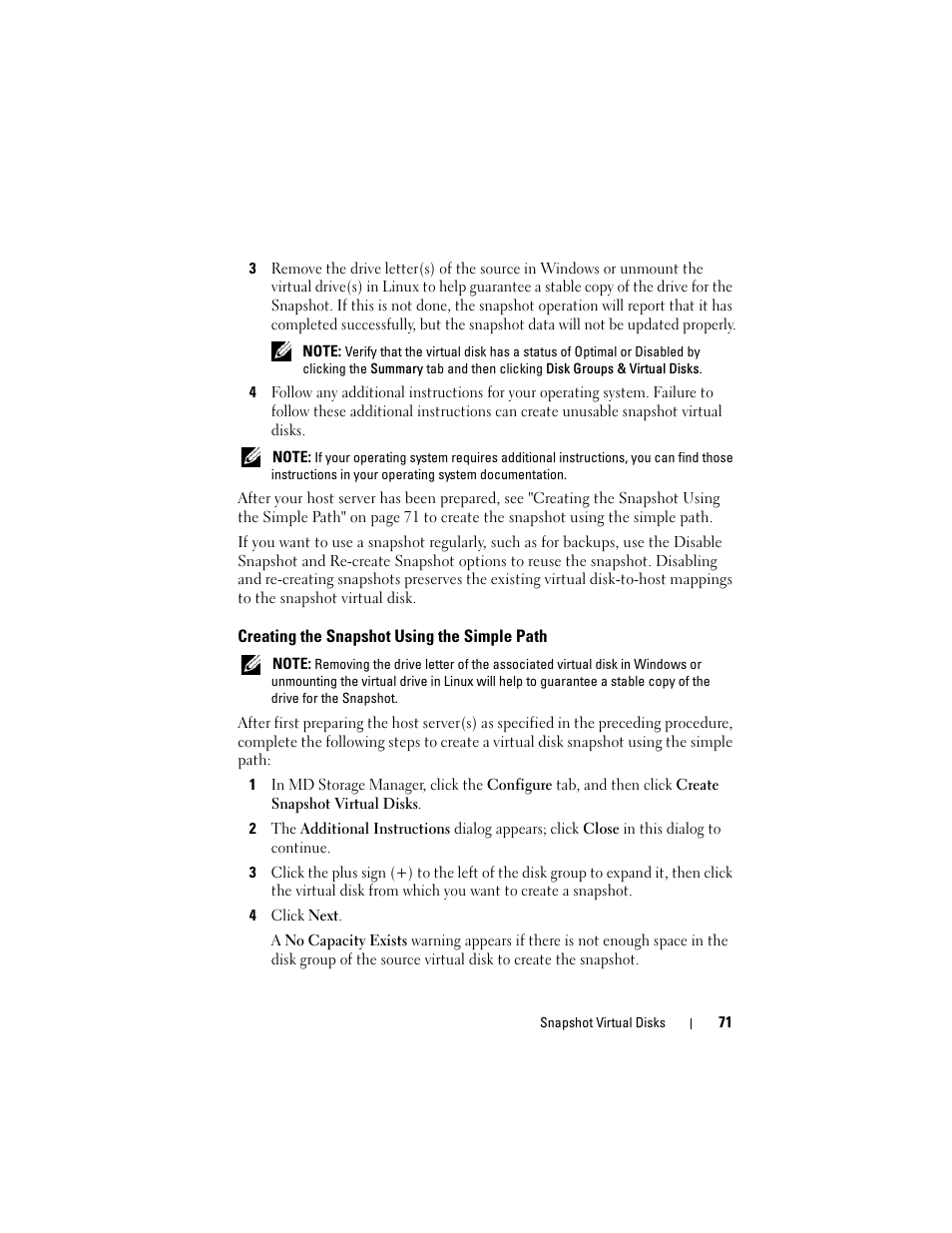 Creating the snapshot using the simple path | Dell PowerVault MD3000 User Manual | Page 71 / 114