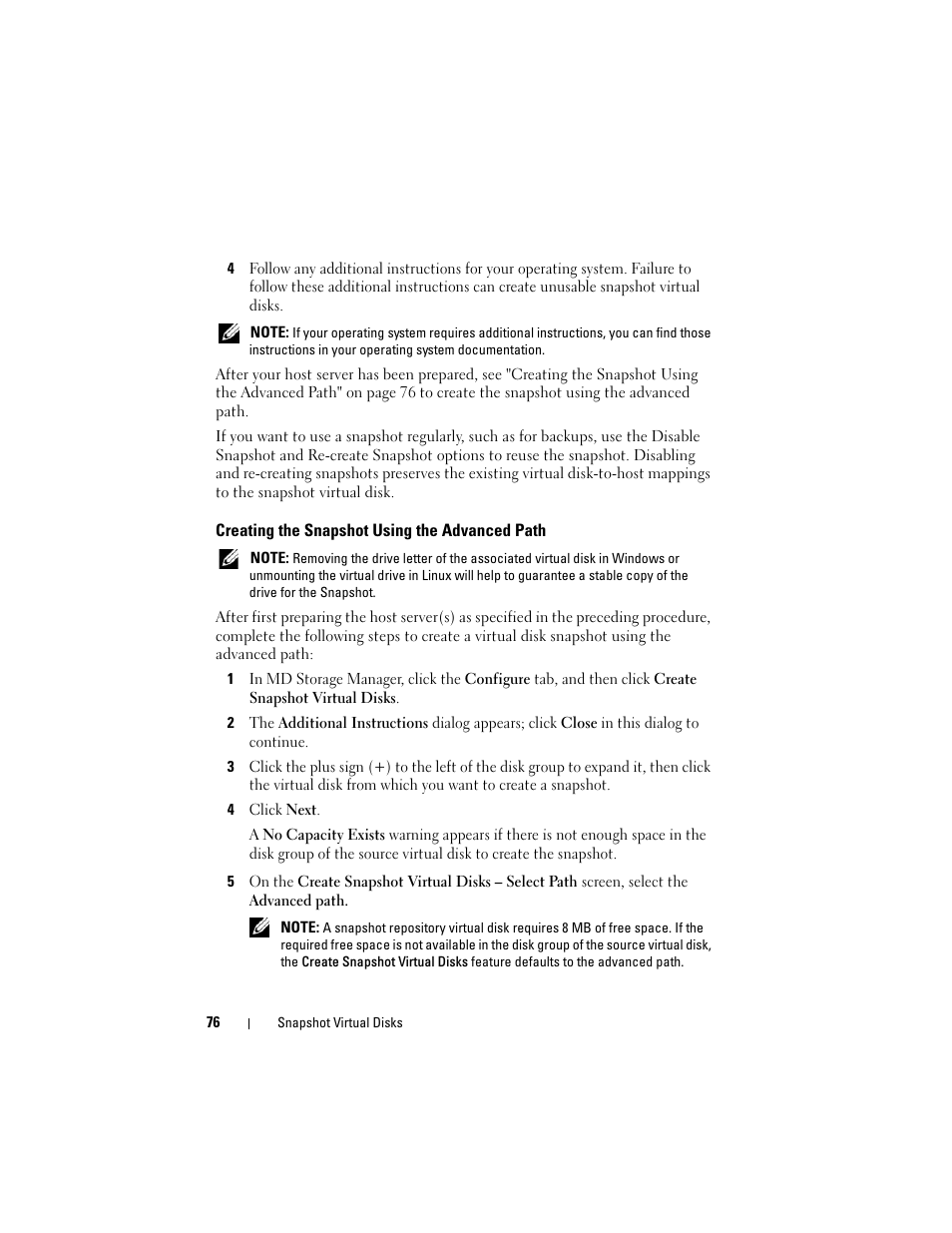 Creating the snapshot using the advanced path | Dell PowerVault MD3000 User Manual | Page 76 / 114