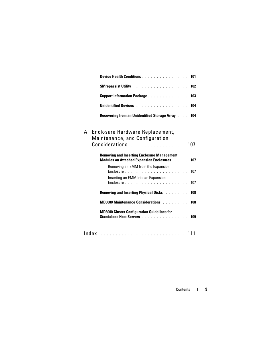 Index | Dell PowerVault MD3000 User Manual | Page 9 / 114