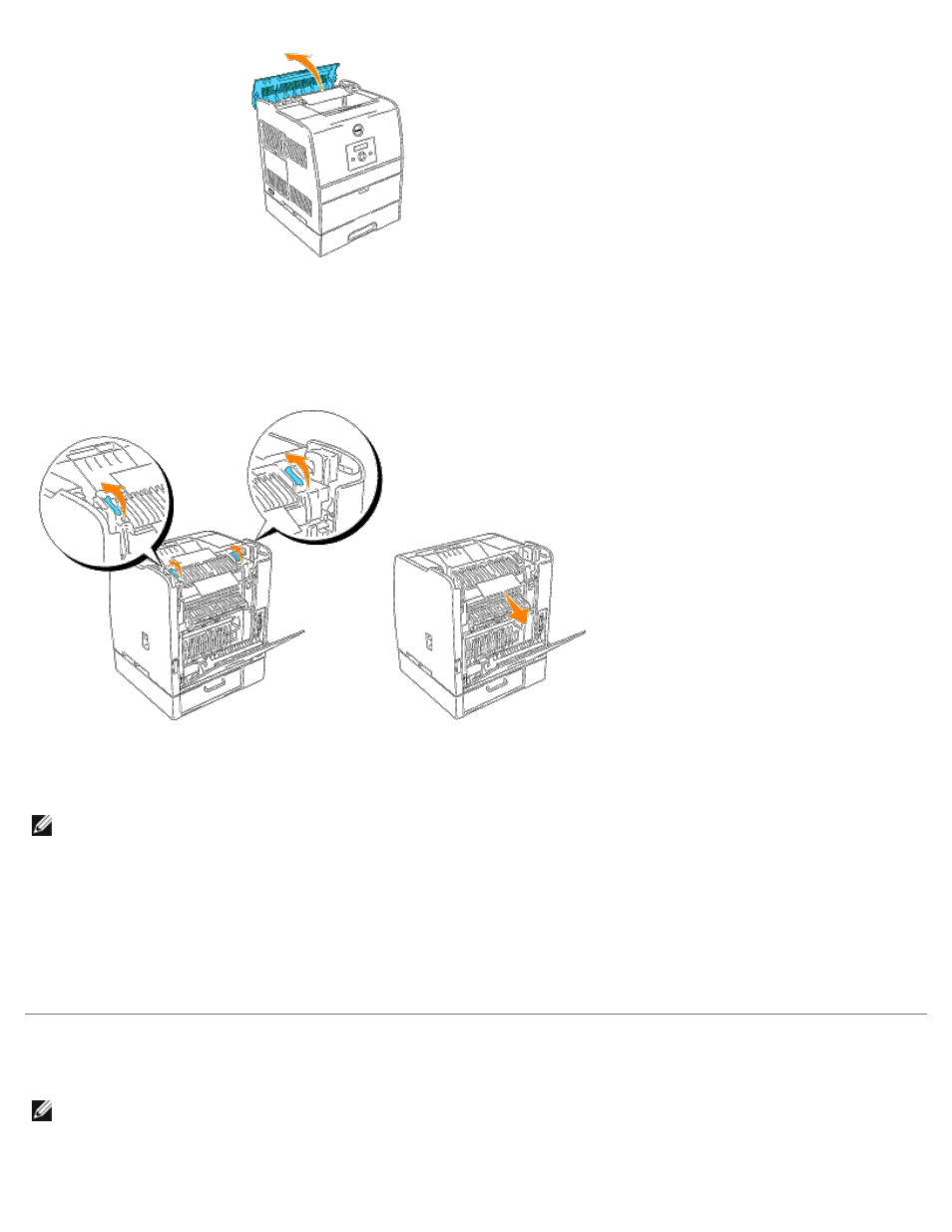 Removing print jams near the center output tray | Dell 3000cn Color Laser Printer User Manual | Page 124 / 194