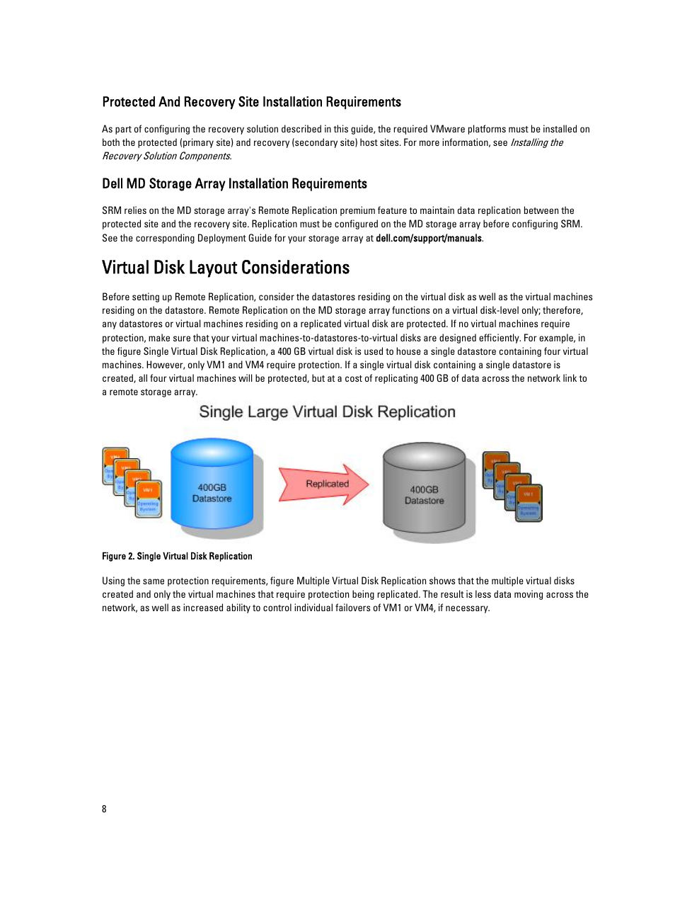 Dell md storage array installation requirements, Virtual disk layout considerations | Dell PowerVault MD3800f User Manual | Page 8 / 33