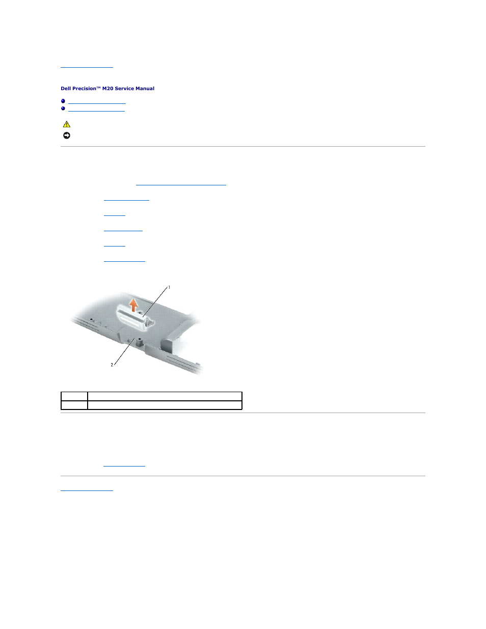 Base latch, Removing the base latch, Installing the base latch | Dell Precision M20 User Manual | Page 25 / 47