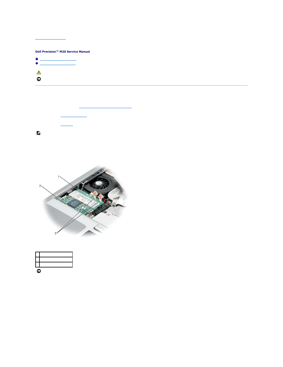 Mini pci card, Removing the mini pci card | Dell Precision M20 User Manual | Page 26 / 47