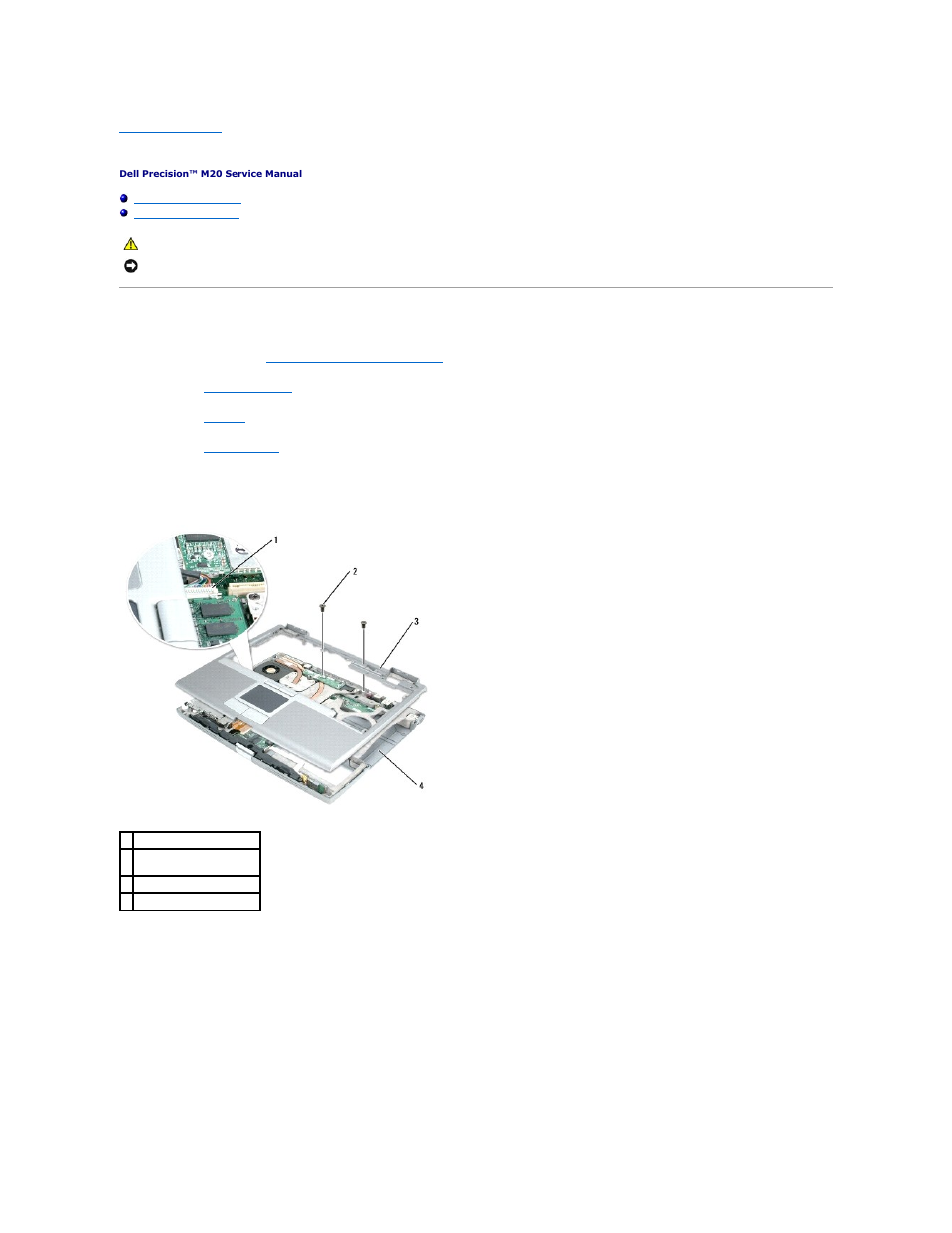 Palm rest, Removing the palm rest | Dell Precision M20 User Manual | Page 29 / 47