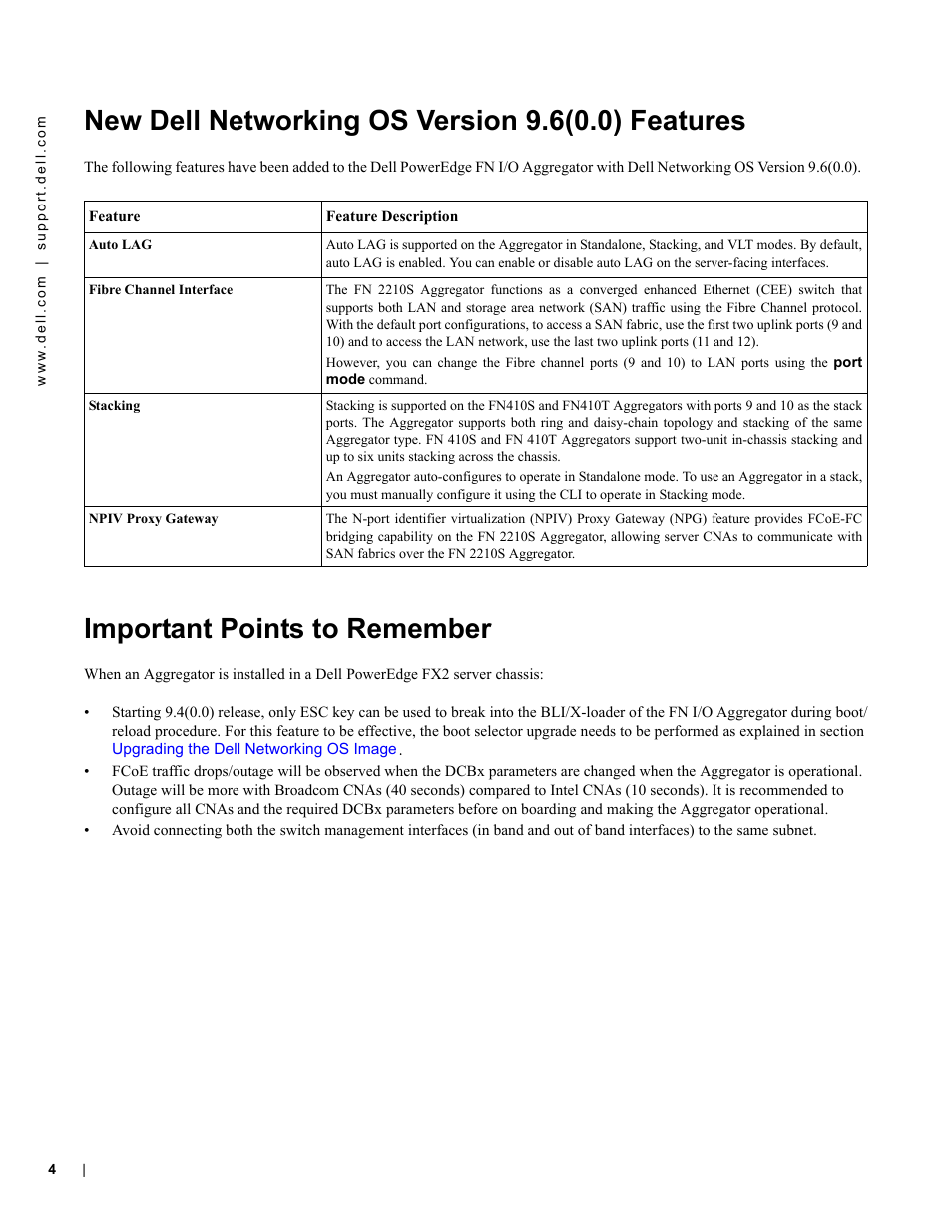 New dell networking os version 9.6(0.0) features, Important points to remember | Dell PowerEdge FX2/FX2s User Manual | Page 4 / 15