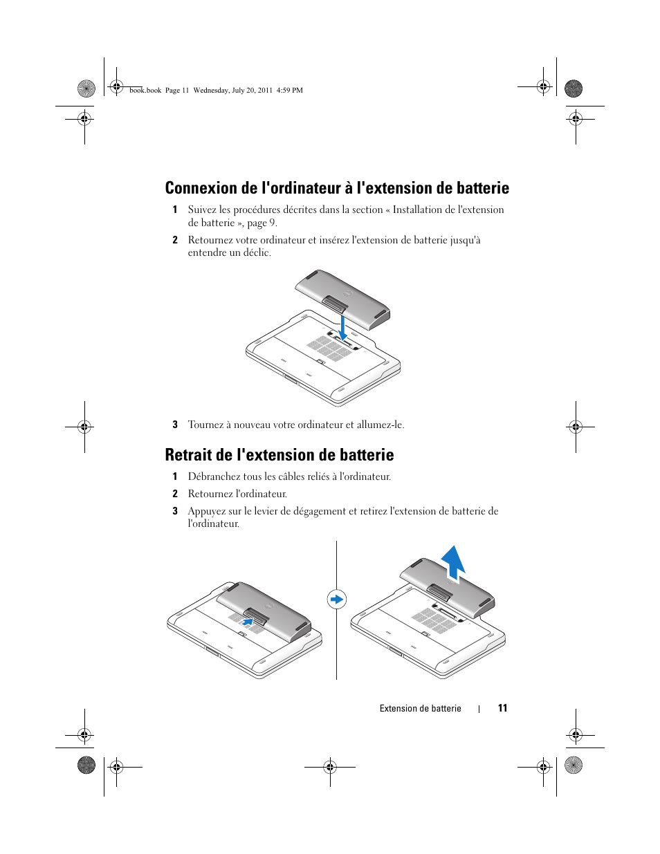Retrait de l'extension de batterie | Dell Latitude XT3 (Mid 2011) User Manual | Page 13 / 32