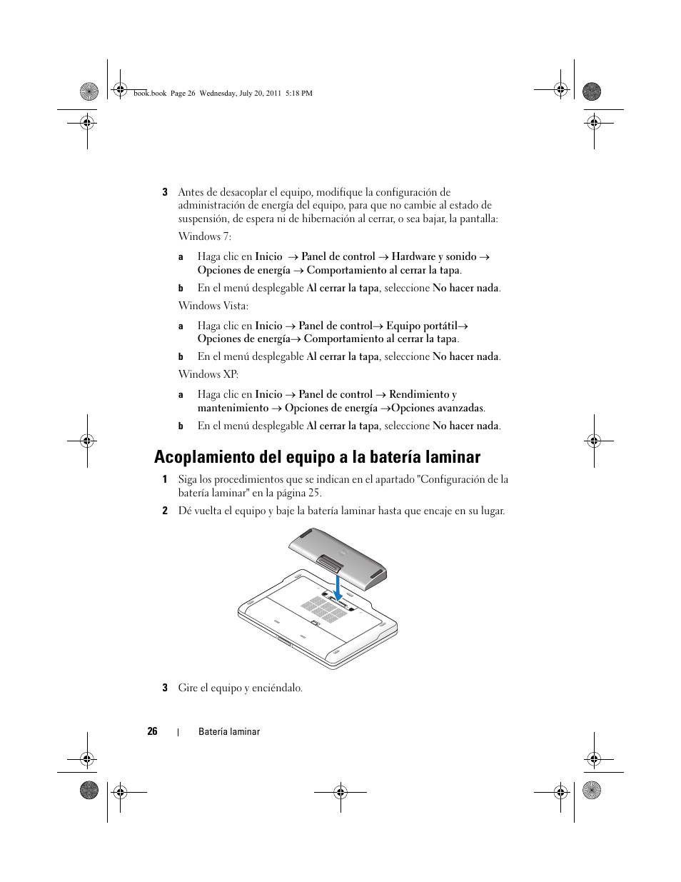 Acoplamiento del equipo a la batería laminar | Dell Latitude XT3 (Mid 2011) User Manual | Page 28 / 32