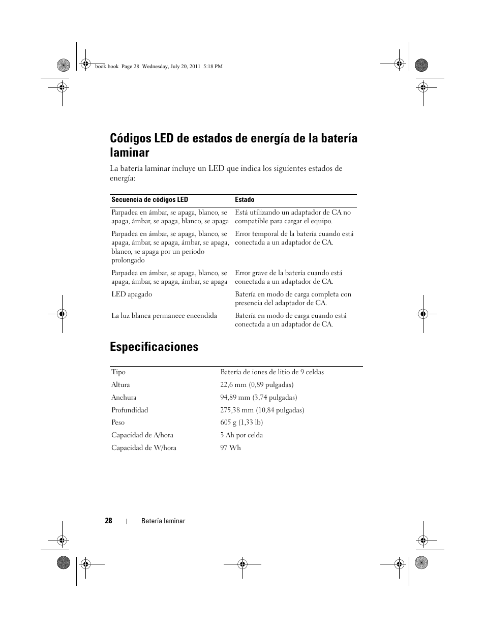 Especificaciones | Dell Latitude XT3 (Mid 2011) User Manual | Page 30 / 32