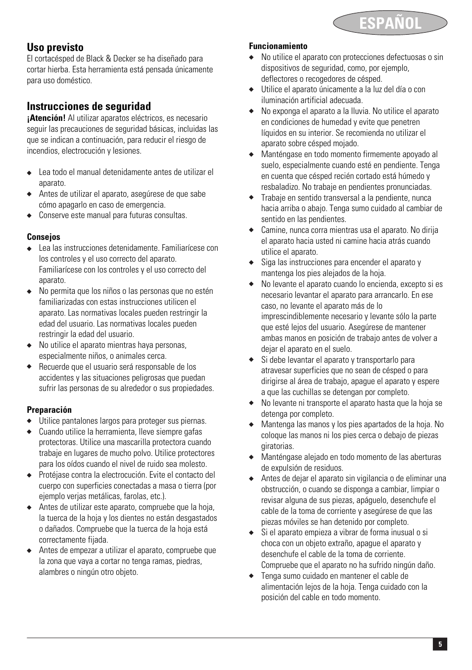 Español | Black & Decker GR3800 User Manual | Page 5 / 17