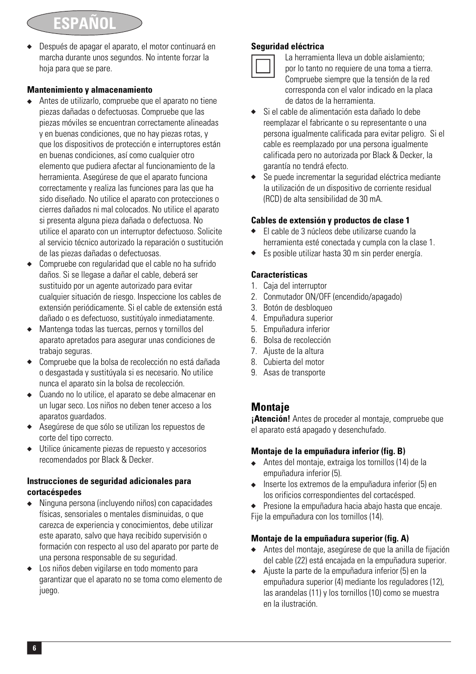 Español | Black & Decker GR3800 User Manual | Page 6 / 17