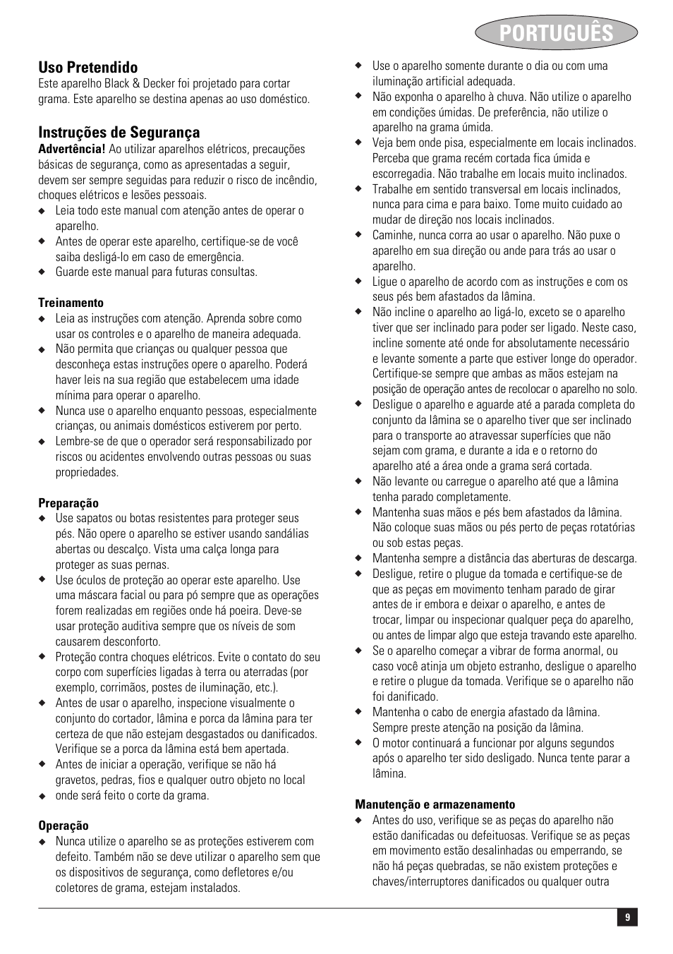 Português | Black & Decker GR3800 User Manual | Page 9 / 17