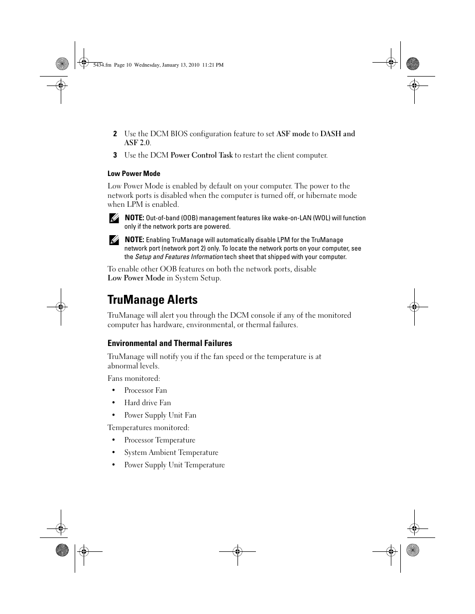 Trumanage alerts, Environmental and thermal failures | Dell OptiPlex XE (Early 2010) User Manual | Page 2 / 4