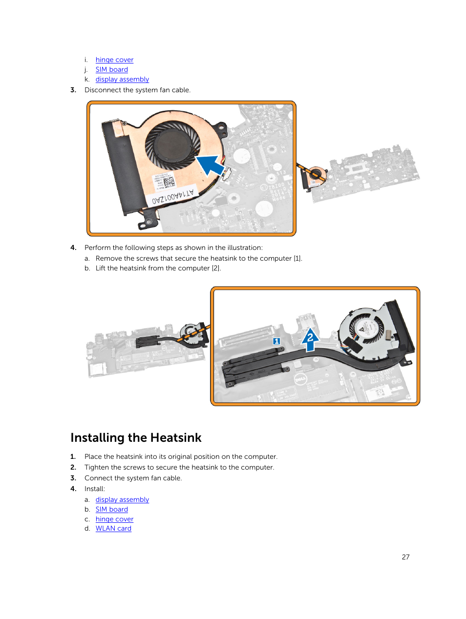 Installing the heatsink | Dell Latitude E7250/7250 (Late 2014) User Manual | Page 27 / 52