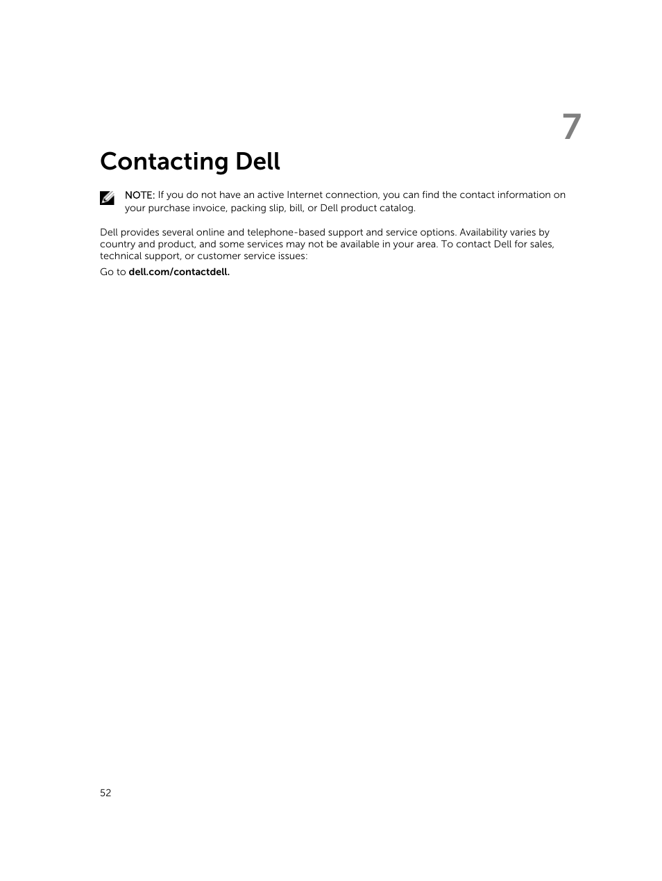 Contacting dell, 7 contacting dell | Dell Latitude E7250/7250 (Late 2014) User Manual | Page 52 / 52