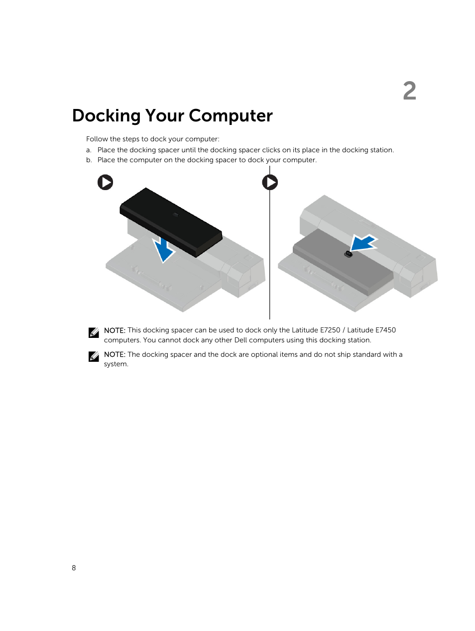 Docking your computer, 2 docking your computer | Dell Latitude E7250/7250 (Late 2014) User Manual | Page 8 / 52