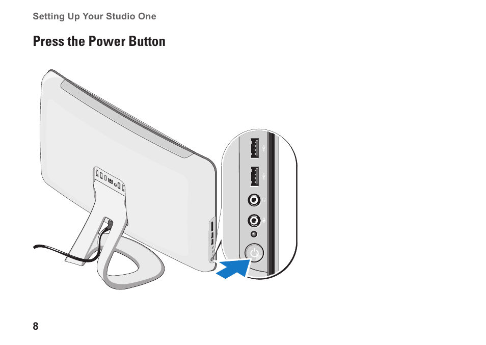 Press the power button | Dell Studio One 19 (1909, Early 2009) User Manual | Page 10 / 62