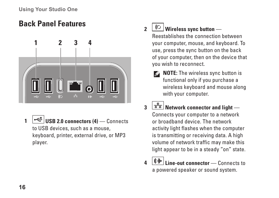 Back panel features | Dell Studio One 19 (1909, Early 2009) User Manual | Page 18 / 62