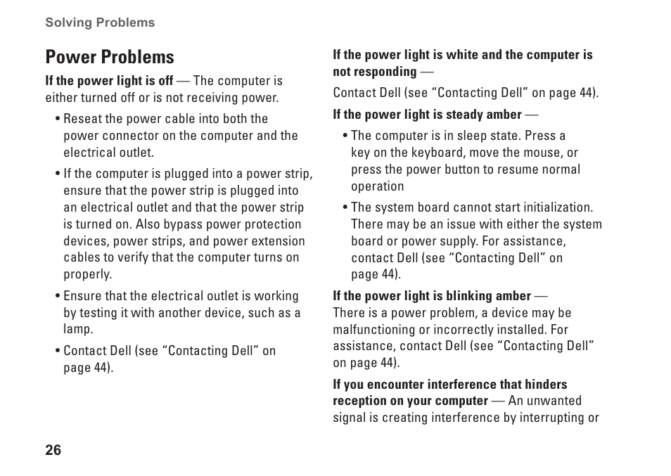 Power problems | Dell Studio One 19 (1909, Early 2009) User Manual | Page 28 / 62