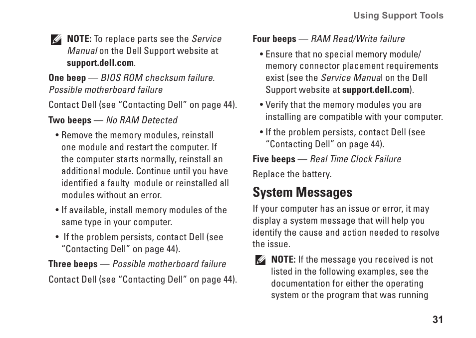 System messages | Dell Studio One 19 (1909, Early 2009) User Manual | Page 33 / 62