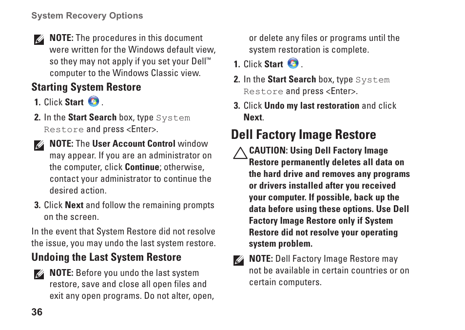 Dell factory image restore | Dell Studio One 19 (1909, Early 2009) User Manual | Page 38 / 62