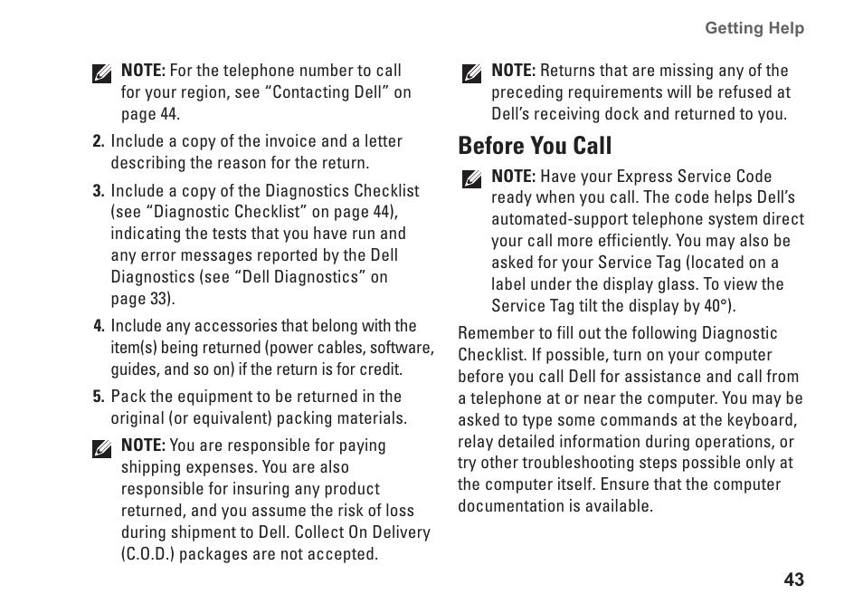 Before you call | Dell Studio One 19 (1909, Early 2009) User Manual | Page 45 / 62