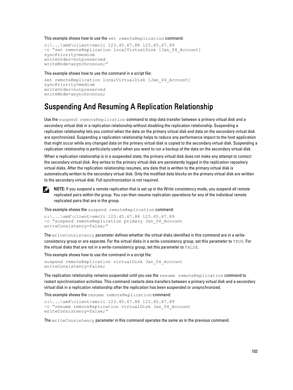 Suspending and resuming a replication relationship | Dell PowerVault MD3260i User Manual | Page 103 / 388