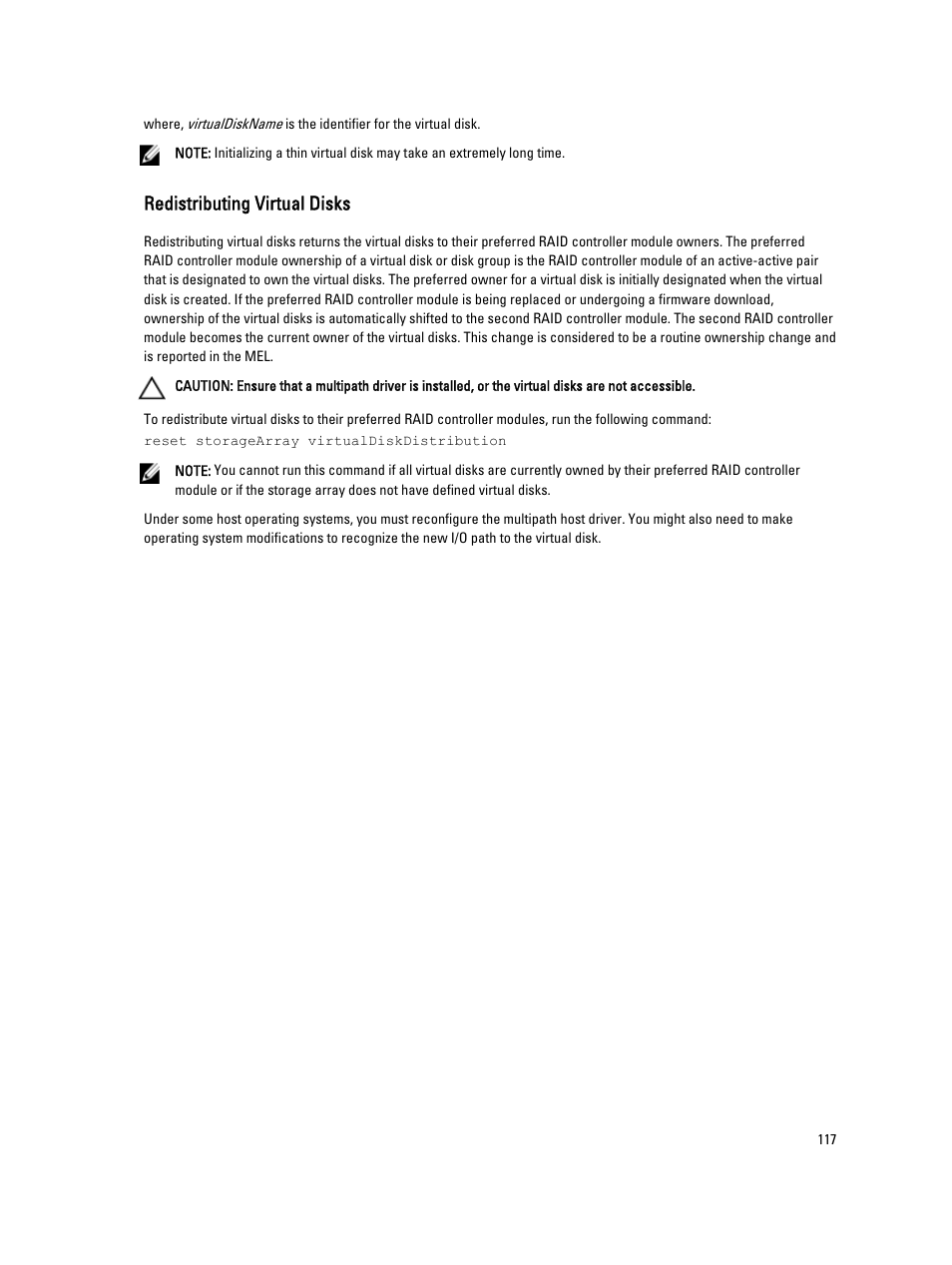 Redistributing virtual disks | Dell PowerVault MD3260i User Manual | Page 117 / 388