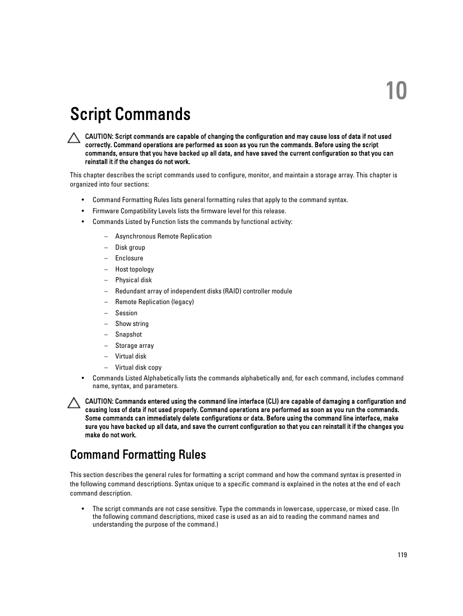 Script commands, Command formatting rules, 10 script commands | Dell PowerVault MD3260i User Manual | Page 119 / 388