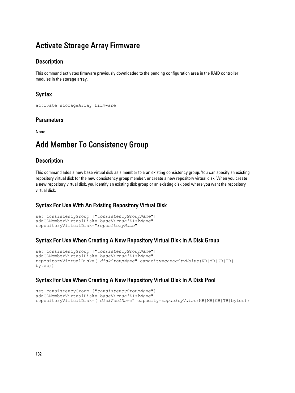 Activate storage array firmware, Add member to consistency group | Dell PowerVault MD3260i User Manual | Page 132 / 388