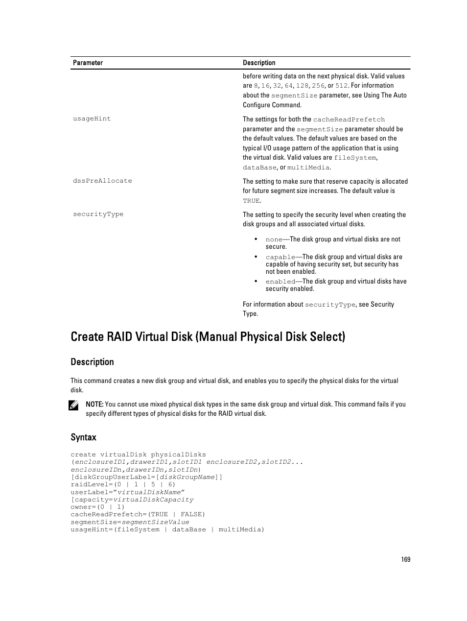 Description, Syntax | Dell PowerVault MD3260i User Manual | Page 169 / 388