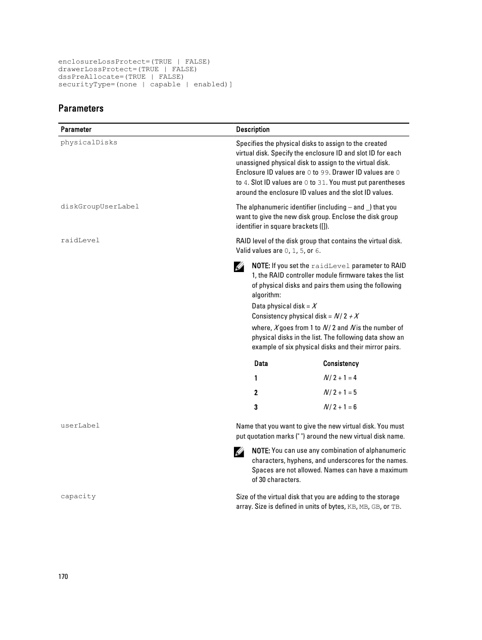 Parameters | Dell PowerVault MD3260i User Manual | Page 170 / 388