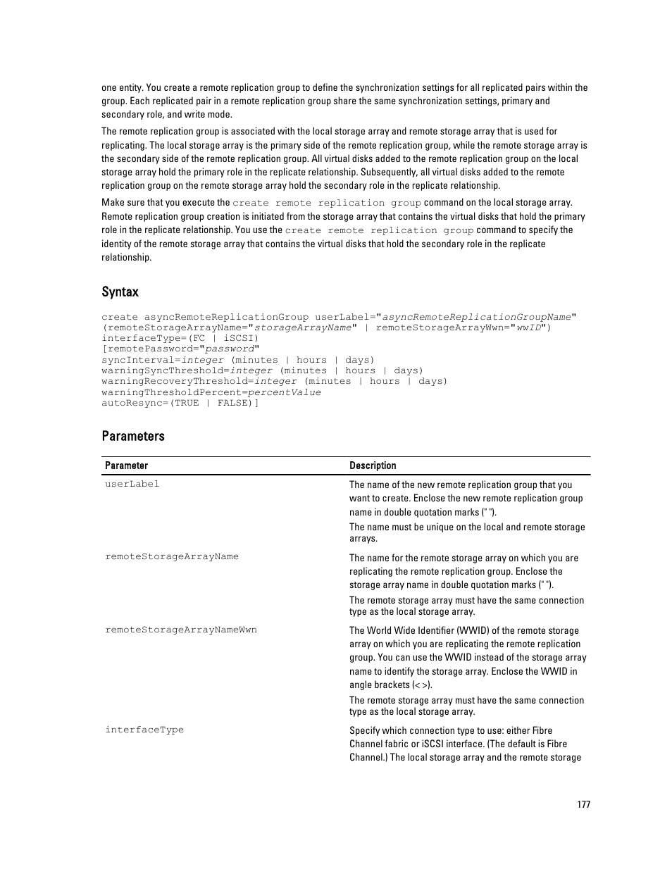 Syntax, Parameters | Dell PowerVault MD3260i User Manual | Page 177 / 388