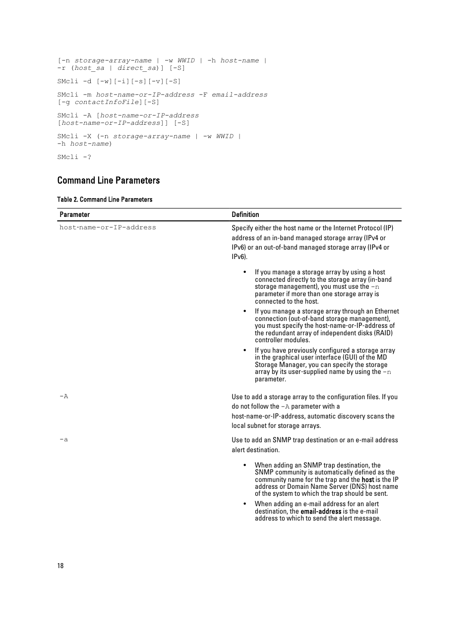 Command line parameters | Dell PowerVault MD3260i User Manual | Page 18 / 388