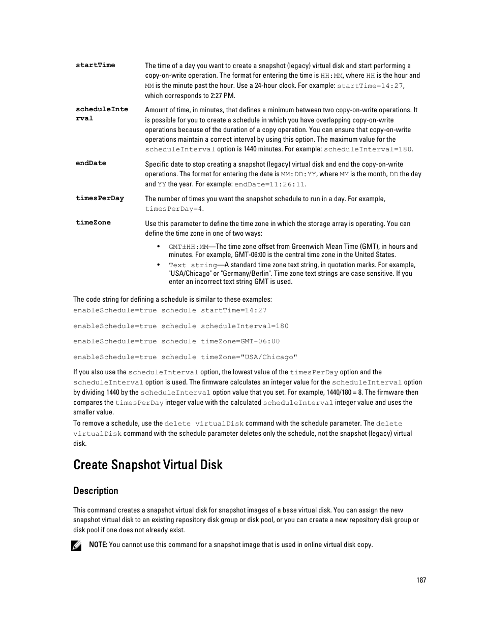 Create snapshot virtual disk, Description | Dell PowerVault MD3260i User Manual | Page 187 / 388