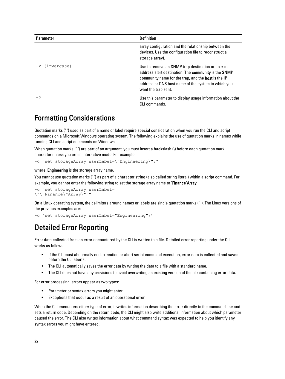 Formatting considerations, Detailed error reporting | Dell PowerVault MD3260i User Manual | Page 22 / 388