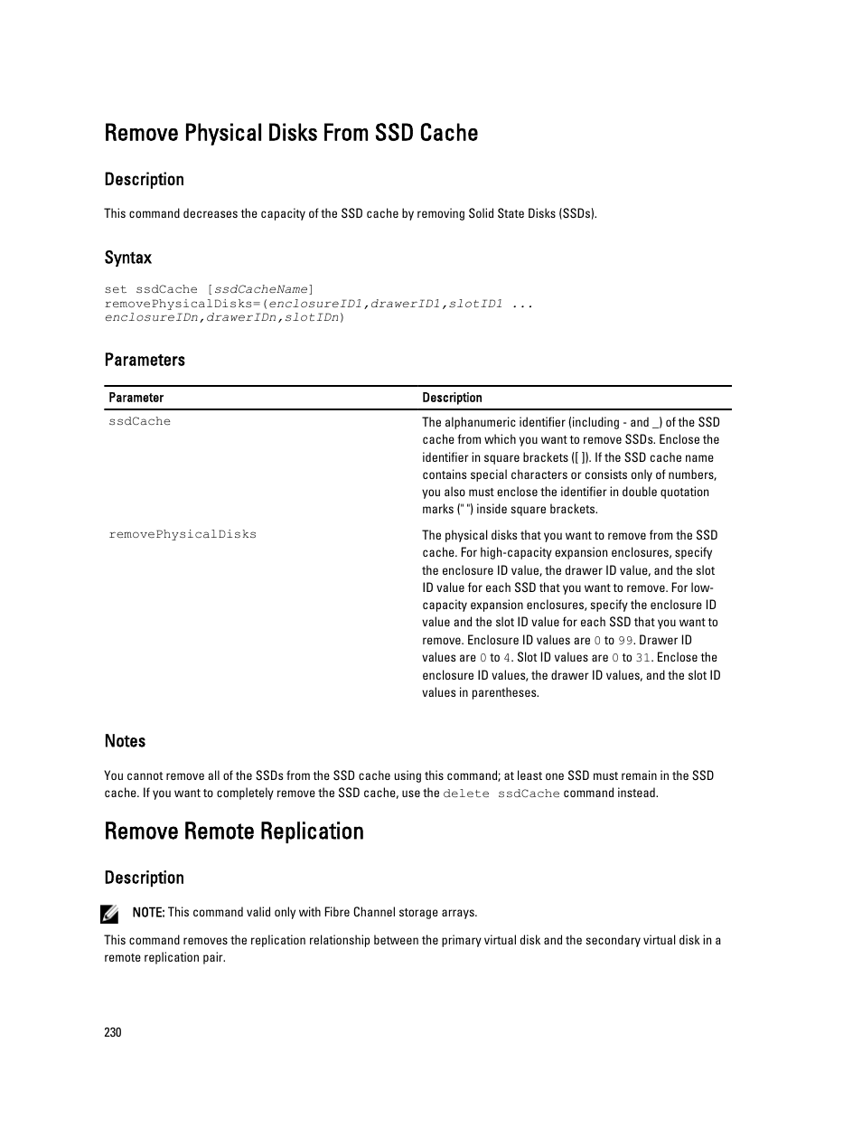 Remove physical disks from ssd cache, Remove remote replication | Dell PowerVault MD3260i User Manual | Page 230 / 388