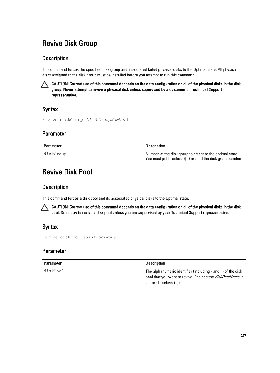 Revive disk group, Revive disk pool | Dell PowerVault MD3260i User Manual | Page 247 / 388