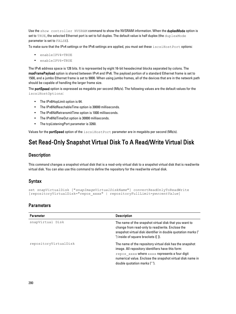 Description, Syntax, Parameters | Dell PowerVault MD3260i User Manual | Page 280 / 388