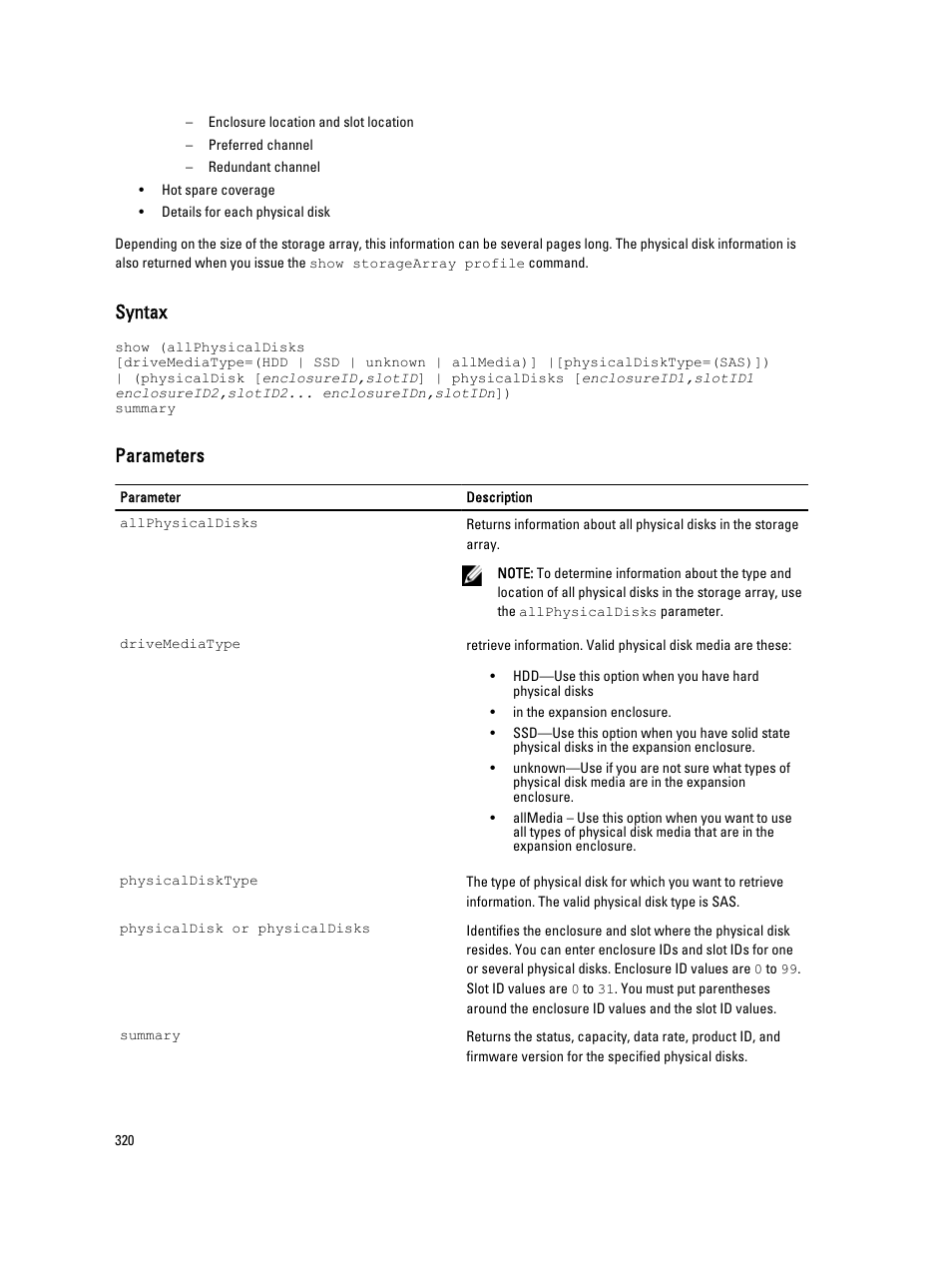 Syntax, Parameters | Dell PowerVault MD3260i User Manual | Page 320 / 388