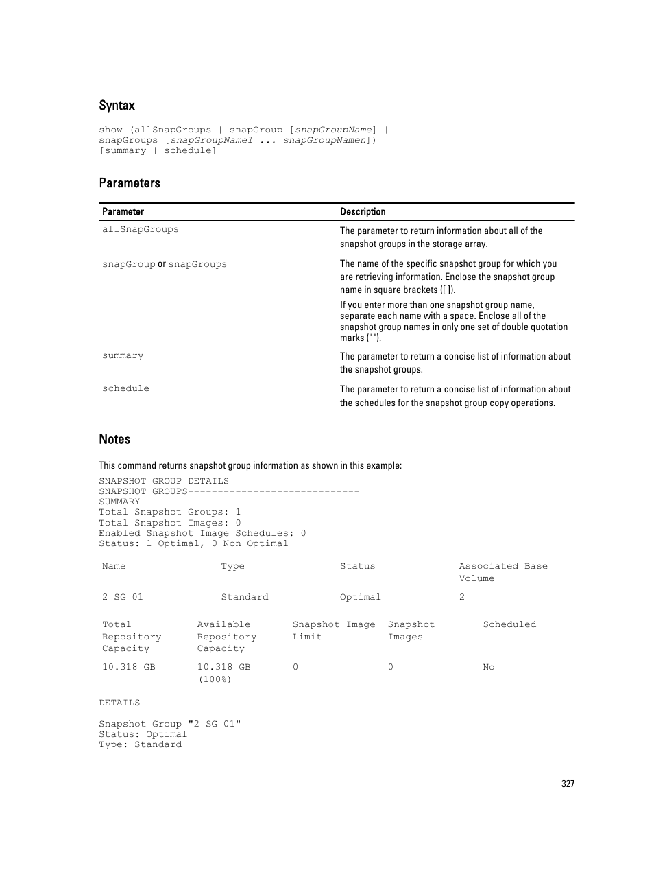 Syntax, Parameters | Dell PowerVault MD3260i User Manual | Page 327 / 388