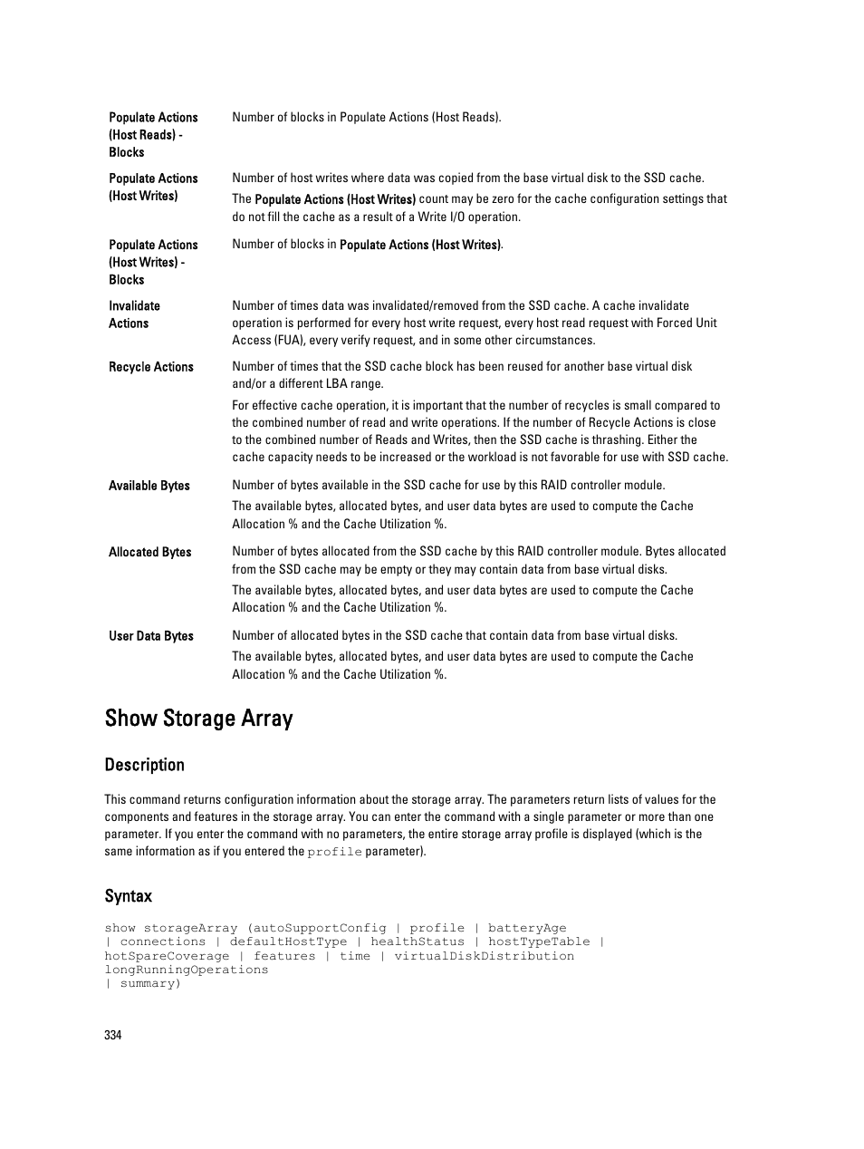 Show storage array, Description, Syntax | Dell PowerVault MD3260i User Manual | Page 334 / 388
