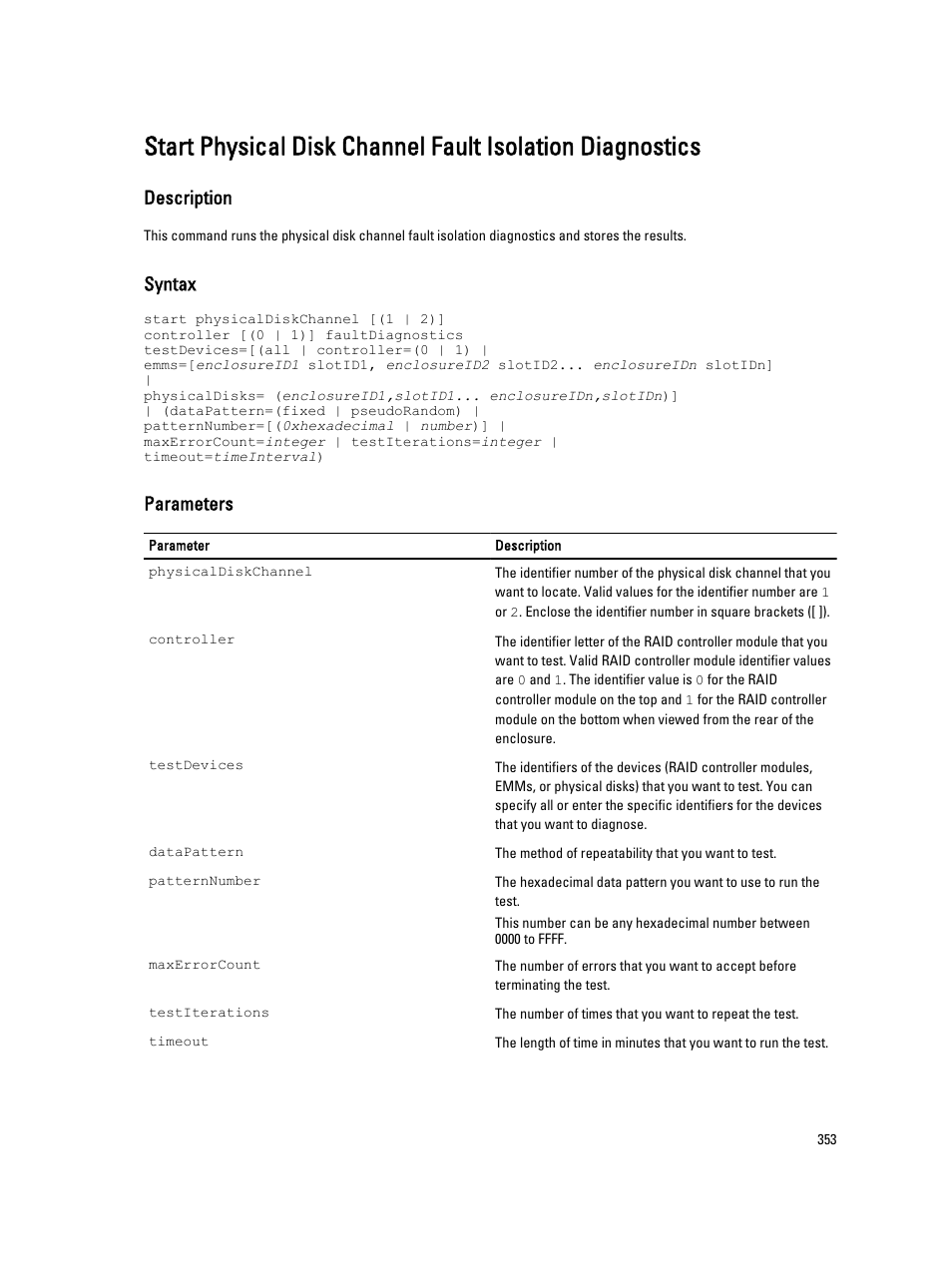 Description, Syntax, Parameters | Dell PowerVault MD3260i User Manual | Page 353 / 388